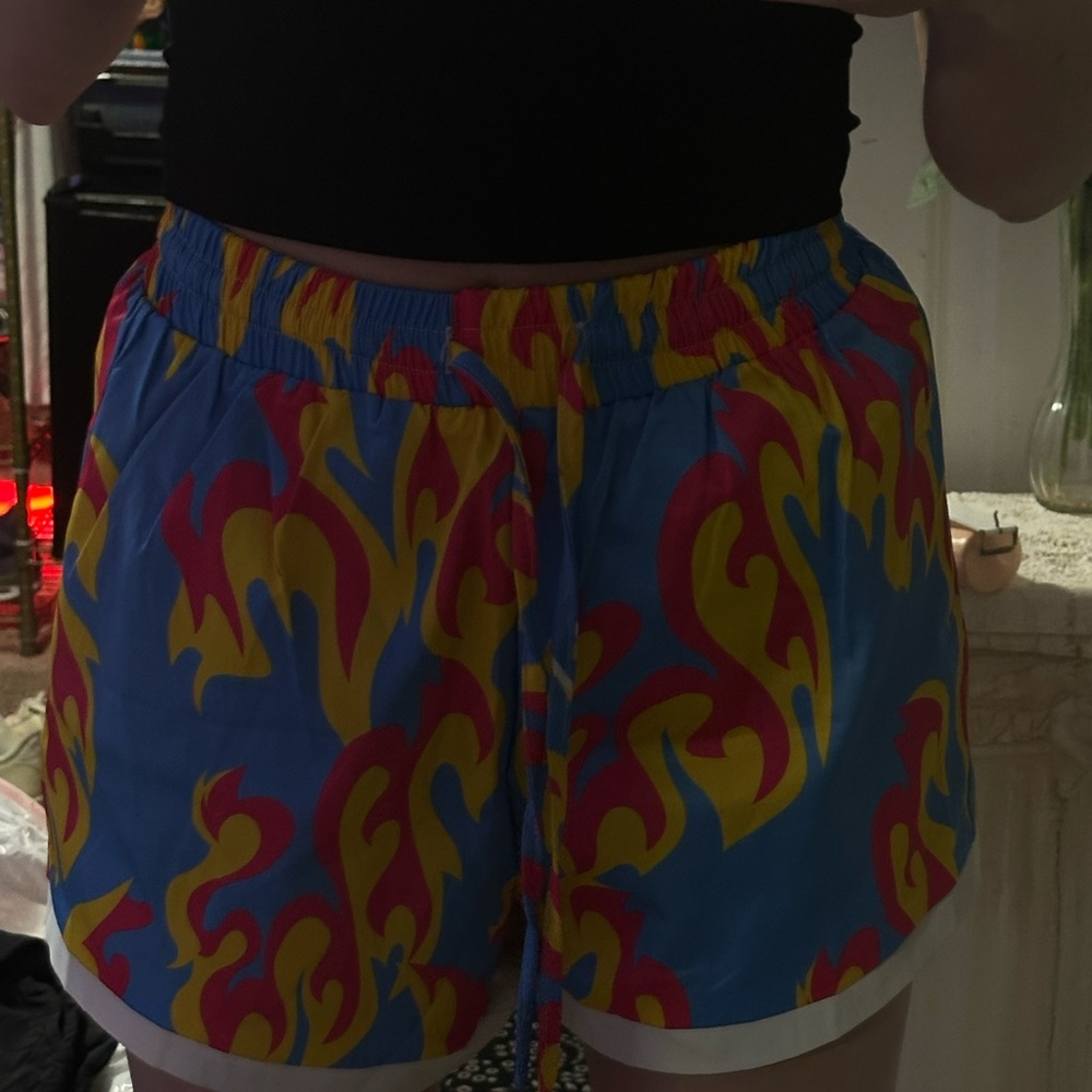 SHEIN Blue and Yellow Athletic Shorts Vibrant Design